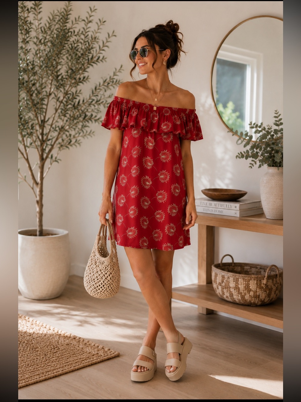 Madewell Palmflower Off the Shoulder 100% Silk Dress